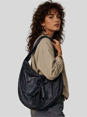 Viva Vintage Genuine Leather Black Croissant Tassel Hobo Adjustable Shoulder Bag